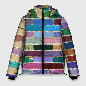 Мужская зимняя куртка 3D с принтом Кирпичи в Тюмени, верх — 100% полиэстер; подкладка — 100% полиэстер; утеплитель — 100% полиэстер | длина ниже бедра, свободный силуэт Оверсайз. Есть воротник-стойка, отстегивающийся капюшон и ветрозащитная планка. 

Боковые карманы с листочкой на кнопках и внутренний карман на молнии. | андеграунд | кирпичи | краски | стена | хард | цвет