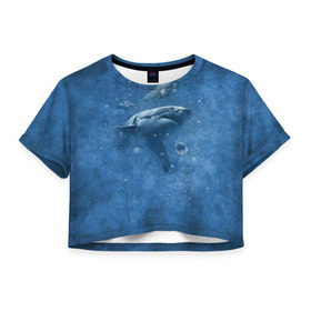 Женская футболка 3D укороченная с принтом Shark в Тюмени, 100% полиэстер | круглая горловина, длина футболки до линии талии, рукава с отворотами | fish | ocean | акула | вода | животные | море | океан | рыба | челюсти