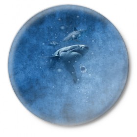 Значок с принтом Shark в Тюмени,  металл | круглая форма, металлическая застежка в виде булавки | Тематика изображения на принте: fish | ocean | акула | вода | животные | море | океан | рыба | челюсти