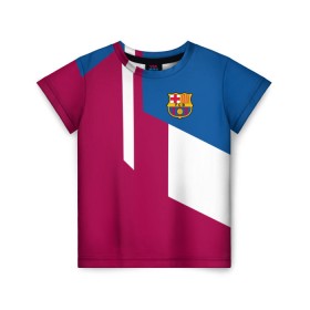 Детская футболка 3D с принтом FC Barcelona 2018 в Тюмени, 100% гипоаллергенный полиэфир | прямой крой, круглый вырез горловины, длина до линии бедер, чуть спущенное плечо, ткань немного тянется | Тематика изображения на принте: fc | барселона | эмблема