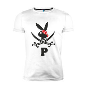 Мужская футболка премиум с принтом Плейпират в Тюмени, 92% хлопок, 8% лайкра | приталенный силуэт, круглый вырез ворота, длина до линии бедра, короткий рукав | бандана | пират | плейбой