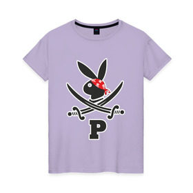 Женская футболка хлопок с принтом Плейпират в Тюмени, 100% хлопок | прямой крой, круглый вырез горловины, длина до линии бедер, слегка спущенное плечо | бандана | пират | плейбой