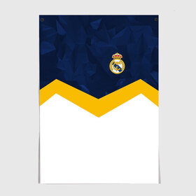Постер с принтом Real Madrid 2018 New в Тюмени, 100% бумага
 | бумага, плотность 150 мг. Матовая, но за счет высокого коэффициента гладкости имеет небольшой блеск и дает на свету блики, но в отличии от глянцевой бумаги не покрыта лаком | Тематика изображения на принте: emirates | fc | real madrid | клуб | мяч | реал мадрид