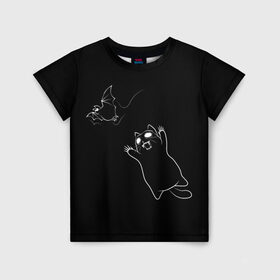 Детская футболка 3D с принтом Cat Monster в Тюмени, 100% гипоаллергенный полиэфир | прямой крой, круглый вырез горловины, длина до линии бедер, чуть спущенное плечо, ткань немного тянется | cat | halloween | арт | животные | кот | котик | кошки | монстр | мышь | праздник | хэллоуин | черно белый
