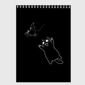 Скетчбук с принтом Cat Monster в Тюмени, 100% бумага
 | 48 листов, плотность листов — 100 г/м2, плотность картонной обложки — 250 г/м2. Листы скреплены сверху удобной пружинной спиралью | cat | halloween | арт | животные | кот | котик | кошки | монстр | мышь | праздник | хэллоуин | черно белый