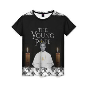 Женская футболка 3D с принтом Молодой Папа | The Young Pope в Тюмени, 100% полиэфир ( синтетическое хлопкоподобное полотно) | прямой крой, круглый вырез горловины, длина до линии бедер | the young pope | молодой папа