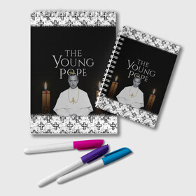 Блокнот с принтом Молодой Папа The Young Pope в Тюмени, 100% бумага | 48 листов, плотность листов — 60 г/м2, плотность картонной обложки — 250 г/м2. Листы скреплены удобной пружинной спиралью. Цвет линий — светло-серый
 | Тематика изображения на принте: the young pope | молодой папа