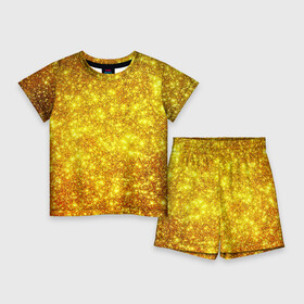 Детский костюм с шортами 3D с принтом Золотой блеск в Тюмени,  |  | Тематика изображения на принте: abstraction | gold | rich | texture | богатство | золотая абстракция | золото | кубики | текстура