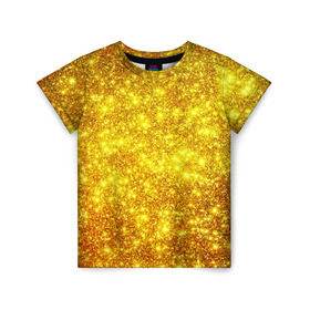 Детская футболка 3D с принтом Золотой блеск в Тюмени, 100% гипоаллергенный полиэфир | прямой крой, круглый вырез горловины, длина до линии бедер, чуть спущенное плечо, ткань немного тянется | abstraction | gold | rich | texture | богатство | золотая абстракция | золото | кубики | текстура