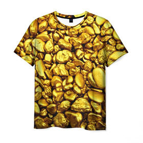 Мужская футболка 3D с принтом Золотые камешки в Тюмени, 100% полиэфир | прямой крой, круглый вырез горловины, длина до линии бедер | Тематика изображения на принте: abstraction | gold | rich | texture | богатство | золотая абстракция | золото | кубики | текстура