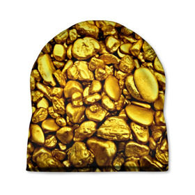 Шапка 3D с принтом Золотые камешки в Тюмени, 100% полиэстер | универсальный размер, печать по всей поверхности изделия | abstraction | gold | rich | texture | богатство | золотая абстракция | золото | кубики | текстура