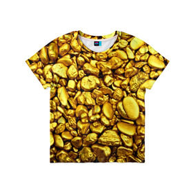 Детская футболка 3D с принтом Золотые камешки в Тюмени, 100% гипоаллергенный полиэфир | прямой крой, круглый вырез горловины, длина до линии бедер, чуть спущенное плечо, ткань немного тянется | abstraction | gold | rich | texture | богатство | золотая абстракция | золото | кубики | текстура