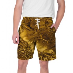 Мужские шорты 3D с принтом Gold abstraction в Тюмени,  полиэстер 100% | прямой крой, два кармана без застежек по бокам. Мягкая трикотажная резинка на поясе, внутри которой широкие завязки. Длина чуть выше колен | 