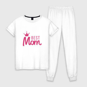 Женская пижама хлопок с принтом Best Mom в Тюмени, 100% хлопок | брюки и футболка прямого кроя, без карманов, на брюках мягкая резинка на поясе и по низу штанин | best mom | mom | лучшая мама | мама | мамочка