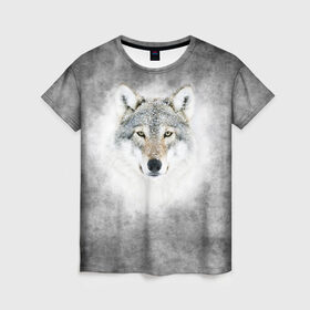 Женская футболка 3D с принтом Wolf в Тюмени, 100% полиэфир ( синтетическое хлопкоподобное полотно) | прямой крой, круглый вырез горловины, длина до линии бедер | animal | snow | волк | животные | снег | хищник