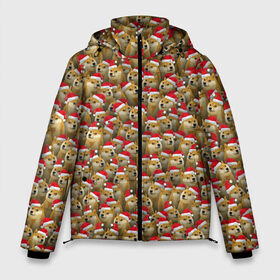 Мужская зимняя куртка 3D с принтом Новогодние собаки в Тюмени, верх — 100% полиэстер; подкладка — 100% полиэстер; утеплитель — 100% полиэстер | длина ниже бедра, свободный силуэт Оверсайз. Есть воротник-стойка, отстегивающийся капюшон и ветрозащитная планка. 

Боковые карманы с листочкой на кнопках и внутренний карман на молнии. | doge | зима | зимний | лайка | мем | новогодний | новый год | паттерн | рождество | сиба ину | собака | собакен | хаски | шапка