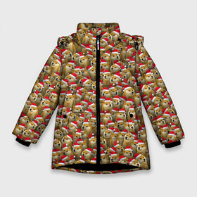 Зимняя куртка для девочек 3D с принтом Новогодние собаки в Тюмени, ткань верха — 100% полиэстер; подклад — 100% полиэстер, утеплитель — 100% полиэстер. | длина ниже бедра, удлиненная спинка, воротник стойка и отстегивающийся капюшон. Есть боковые карманы с листочкой на кнопках, утяжки по низу изделия и внутренний карман на молнии. 

Предусмотрены светоотражающий принт на спинке, радужный светоотражающий элемент на пуллере молнии и на резинке для утяжки. | doge | зима | зимний | лайка | мем | новогодний | новый год | паттерн | рождество | сиба ину | собака | собакен | хаски | шапка
