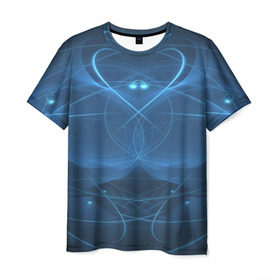 Мужская футболка 3D с принтом Blue fractal в Тюмени, 100% полиэфир | прямой крой, круглый вырез горловины, длина до линии бедер | art | background | beautiful | color | festive | fractal | lines | photo | picture | smooth | strange | style