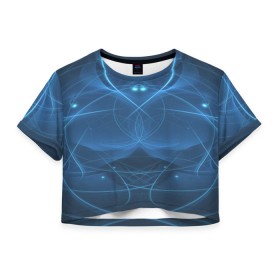 Женская футболка 3D укороченная с принтом Blue fractal в Тюмени, 100% полиэстер | круглая горловина, длина футболки до линии талии, рукава с отворотами | Тематика изображения на принте: art | background | beautiful | color | festive | fractal | lines | photo | picture | smooth | strange | style