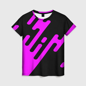 Женская футболка 3D с принтом Pink geometry в Тюмени, 100% полиэфир ( синтетическое хлопкоподобное полотно) | прямой крой, круглый вырез горловины, длина до линии бедер | abstraction | engine | pattern | абстракция | геометрия | графики | движение | краска | текстура | чертежи | штрихи
