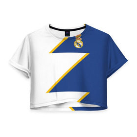 Женская футболка 3D укороченная с принтом Real Madrid 2018 Storm в Тюмени, 100% полиэстер | круглая горловина, длина футболки до линии талии, рукава с отворотами | emirates | fc | real madrid | абстракция | геометрия | линии | реал мадрид | спорт | спортивные | футбол | футбольный клуб | эмблема
