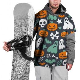 Накидка на куртку 3D с принтом Halloween в Тюмени, 100% полиэстер |  | Тематика изображения на принте: звёзды | кости | летучие мыши | листья | привидения | тыквы