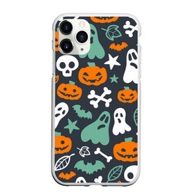 Чехол для iPhone 11 Pro матовый с принтом Halloween в Тюмени, Силикон |  | Тематика изображения на принте: звёзды | кости | летучие мыши | листья | привидения | тыквы