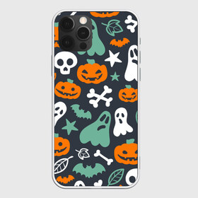 Чехол для iPhone 12 Pro Max с принтом Halloween в Тюмени, Силикон |  | звёзды | кости | летучие мыши | листья | привидения | тыквы