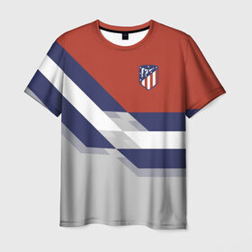 Мужская футболка 3D с принтом Атлетико Мадрид 2018 в Тюмени, 100% полиэфир | прямой крой, круглый вырез горловины, длина до линии бедер | атлетико мадрид | полосы | эмблема
