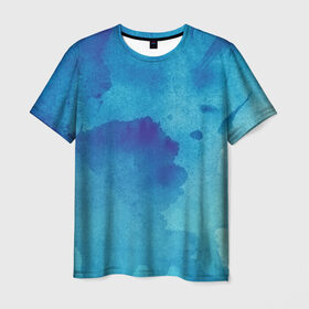 Мужская футболка 3D с принтом Синяя акварель в Тюмени, 100% полиэфир | прямой крой, круглый вырез горловины, длина до линии бедер | 
