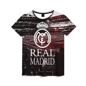 Женская футболка 3D с принтом REAL MADRID в Тюмени, 100% полиэфир ( синтетическое хлопкоподобное полотно) | прямой крой, круглый вырез горловины, длина до линии бедер | real madrid