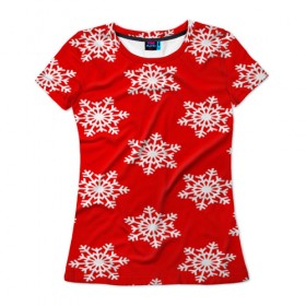 Женская футболка 3D с принтом Snow в Тюмени, 100% полиэфир ( синтетическое хлопкоподобное полотно) | прямой крой, круглый вырез горловины, длина до линии бедер | new year | santa | дед мороз | елка | елочки | новогодний | новый год | рождество | сантаклаус | снег | снежинки