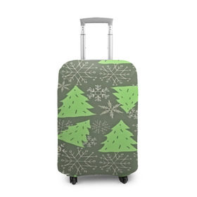 Чехол для чемодана 3D с принтом Зелёные ёлочки в Тюмени, 86% полиэфир, 14% спандекс | двустороннее нанесение принта, прорези для ручек и колес | new year | santa | дед мороз | елка | елочки | новогодний | новый год | рождество | сантаклаус | снег | снежинки