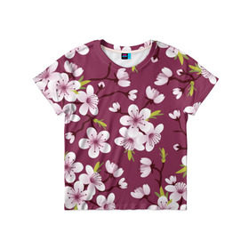 Детская футболка 3D с принтом Сакура в Тюмени, 100% гипоаллергенный полиэфир | прямой крой, круглый вырез горловины, длина до линии бедер, чуть спущенное плечо, ткань немного тянется | vppdgryphon | арт | вишня | сакура | цветные | цветок | цветы | япония