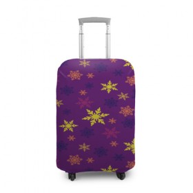 Чехол для чемодана 3D с принтом Зимние снежинки в Тюмени, 86% полиэфир, 14% спандекс | двустороннее нанесение принта, прорези для ручек и колес | новогодний | паттерн | разноцветный | снег