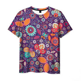 Мужская футболка 3D с принтом Цветочный взрыв в Тюмени, 100% полиэфир | прямой крой, круглый вырез горловины, длина до линии бедер | Тематика изображения на принте: vppdgryphon | арт | взрыв | краска | тропики | цветные | цветок | цветочный | цветы