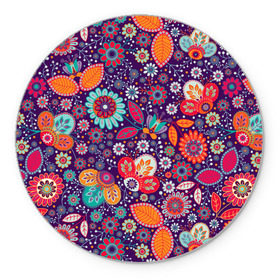 Коврик круглый с принтом Цветочный взрыв в Тюмени, резина и полиэстер | круглая форма, изображение наносится на всю лицевую часть | vppdgryphon | арт | взрыв | краска | тропики | цветные | цветок | цветочный | цветы