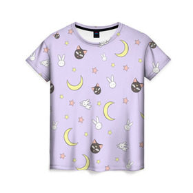 Женская футболка 3D с принтом Сейлор Мур в Тюмени, 100% полиэфир ( синтетическое хлопкоподобное полотно) | прямой крой, круглый вырез горловины, длина до линии бедер | cat | sailor moon | киса | кот | луна | сейлор мун | сэйлор мун