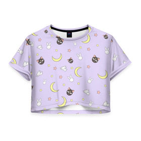 Женская футболка 3D укороченная с принтом Сейлор Мур в Тюмени, 100% полиэстер | круглая горловина, длина футболки до линии талии, рукава с отворотами | cat | sailor moon | киса | кот | луна | сейлор мун | сэйлор мун