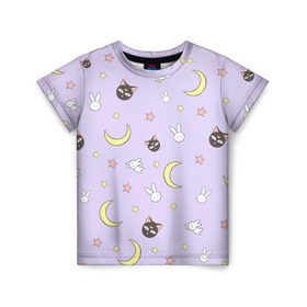 Детская футболка 3D с принтом Сейлор Мур в Тюмени, 100% гипоаллергенный полиэфир | прямой крой, круглый вырез горловины, длина до линии бедер, чуть спущенное плечо, ткань немного тянется | cat | sailor moon | киса | кот | луна | сейлор мун | сэйлор мун