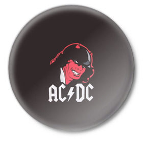 Значок с принтом Чёрт AC/DC в Тюмени,  металл | круглая форма, металлическая застежка в виде булавки | Тематика изображения на принте: ac dc | acdc | ангус янг | блюз рок | крис слэйд | рок группа | рок н ролл | стиви янг | хард рок | эксл роуз