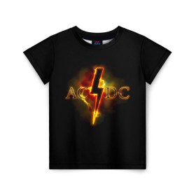 Детская футболка 3D с принтом AC/DC огонь в Тюмени, 100% гипоаллергенный полиэфир | прямой крой, круглый вырез горловины, длина до линии бедер, чуть спущенное плечо, ткань немного тянется | ac dc | acdc | ангус янг | блюз рок | крис слэйд | надпись | рок группа | рок н ролл | стиви янг | хард рок | эксл роуз