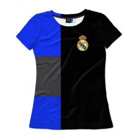Женская футболка 3D с принтом Real Madrid 2018 Black Version в Тюмени, 100% полиэфир ( синтетическое хлопкоподобное полотно) | прямой крой, круглый вырез горловины, длина до линии бедер | emirates | fc | real madrid | клуб | мяч | реал мадрид