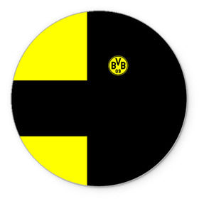 Коврик круглый с принтом FC Borussia Dortmund Black в Тюмени, резина и полиэстер | круглая форма, изображение наносится на всю лицевую часть | Тематика изображения на принте: боруссия | дортмунд