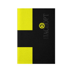 Обложка для паспорта матовая кожа с принтом FC Borussia Dortmund Black в Тюмени, натуральная матовая кожа | размер 19,3 х 13,7 см; прозрачные пластиковые крепления | Тематика изображения на принте: боруссия | дортмунд