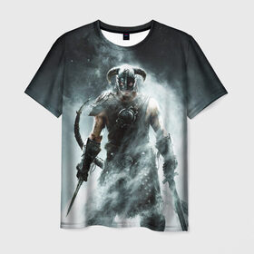 Мужская футболка 3D с принтом Skyrim в Тюмени, 100% полиэфир | прямой крой, круглый вырез горловины, длина до линии бедер | elder scrolls | дракон | игра | свитки | скайрим