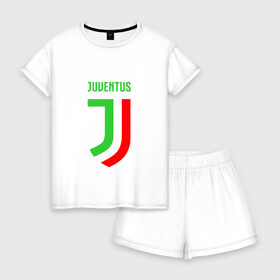 Женская пижама с шортиками хлопок с принтом Ювентус в Тюмени, 100% хлопок | футболка прямого кроя, шорты свободные с широкой мягкой резинкой | juventus football club