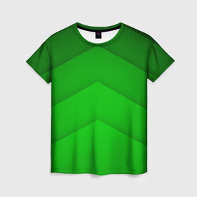 Женская футболка 3D с принтом Зеленые полосы в Тюмени, 100% полиэфир ( синтетическое хлопкоподобное полотно) | прямой крой, круглый вырез горловины, длина до линии бедер | абстракция | геометрия | зеленый | модные.мода | пирамиды | полосы.линии | тренды | треугольники | узоры