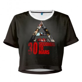 Женская футболка 3D укороченная с принтом Группа 30 Seconds to Mars в Тюмени, 100% полиэстер | круглая горловина, длина футболки до линии талии, рукава с отворотами | 
