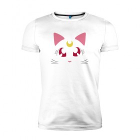 Мужская футболка премиум с принтом Guarding Cat в Тюмени, 92% хлопок, 8% лайкра | приталенный силуэт, круглый вырез ворота, длина до линии бедра, короткий рукав | anime | sailor moon | аниме | сейлор мун
